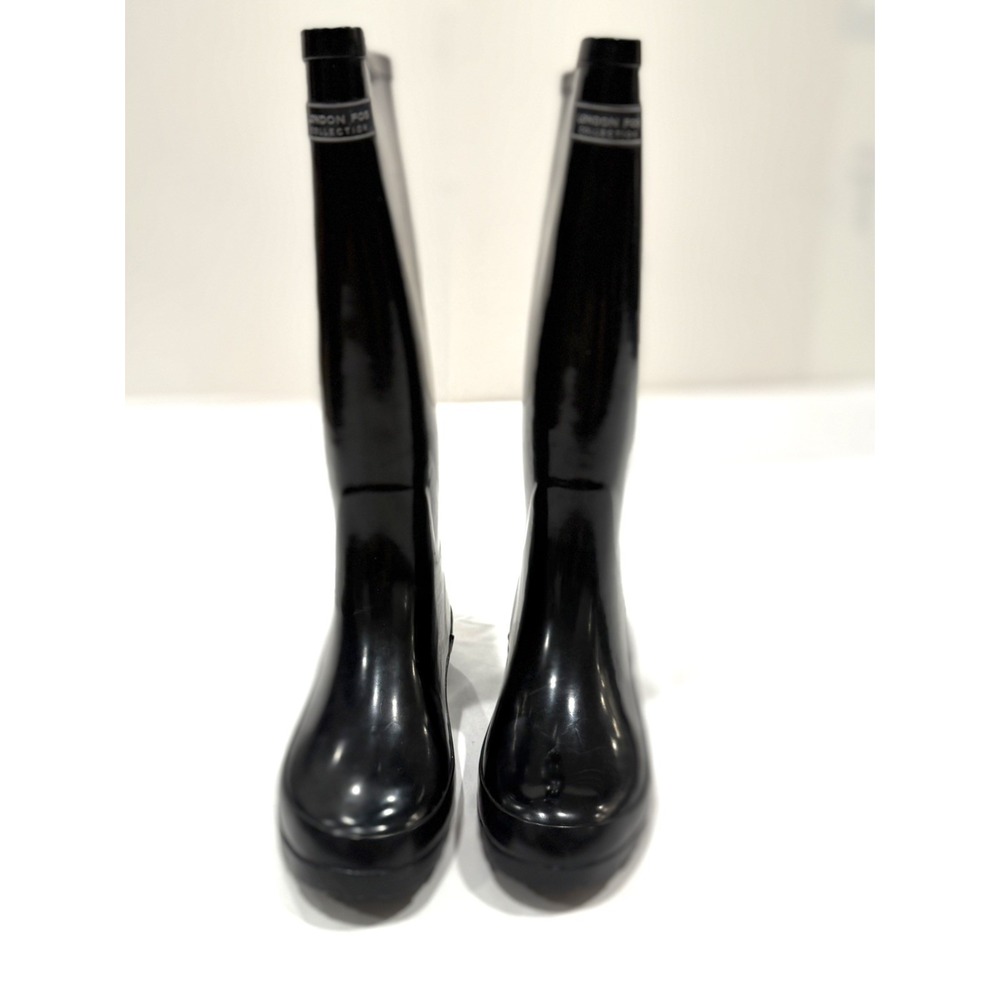 London Fog Size 7 Thames Women's Tall Black Waterproof Rubber Rain Boots fall - Picture 2 of 8